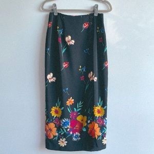 Vintage 90’s Black Floral Button Wrap Skirt